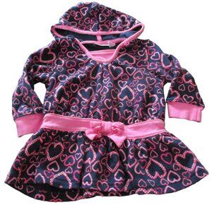 Savannah Hooded Shirt Girls Size 12M Navy‎ Blue Pink Long Sleeve Hearts Pullover
